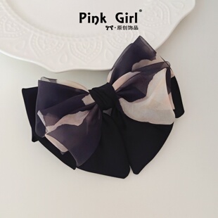 气质时尚 发夹发饰 印花蝴蝶结弹簧夹10cm优雅法式