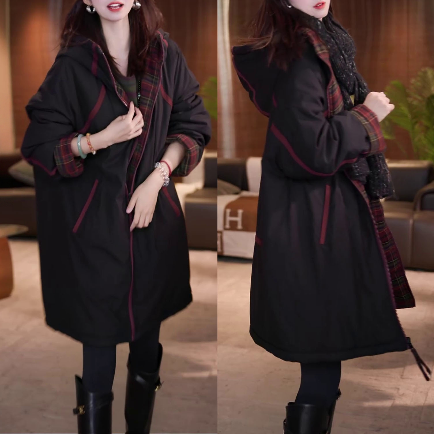 新款气质宽松显瘦中长款棉衣外套