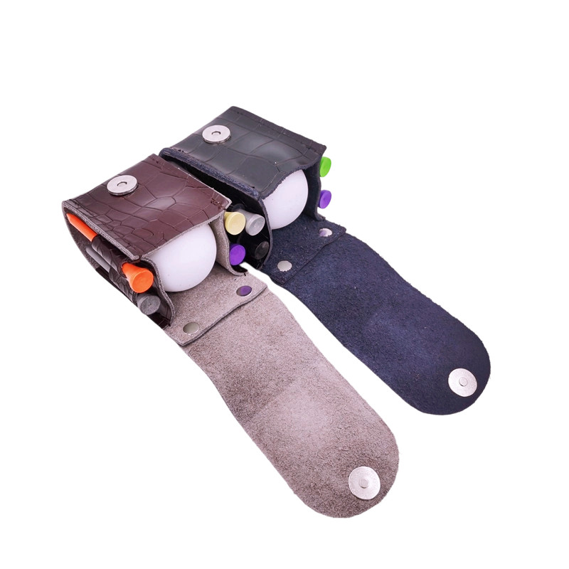 韩单 牛皮高尔夫小球袋小球包便携随身皮带可装2球送球TEE 礼盒装