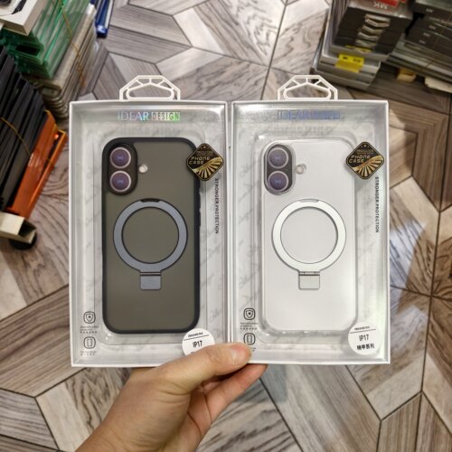 IDEAR适用苹果iPhone17 高清磨砂半透明手机保护套全包边塑料硬壳防摔摄像头加高防指纹超薄带磁吸环金属支架