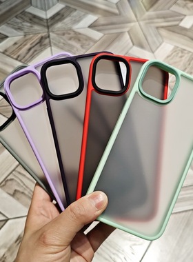 IDEAR苹果14Promax彩色边框马卡龙双色撞色磨砂透明超薄手机保护壳防摔镜头全包边外套硅胶软硬壳简约高级感