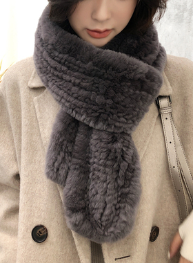 CENCY 出口订单双面编织进口獭兔毛女士皮草围巾 长款围脖 秋冬季