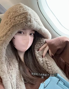 冬季獭兔毛皮草帽子围巾一体风雪帽披肩 保暖护耳防风室外男女款