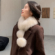 双面真毛皮草围巾狐狸毛配獭兔内里保暖百搭大毛球围脖女双球款