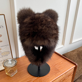 冬季 户外保暖出行雷锋帽紫貂毛大护耳帽狐狸毛球可爱貂皮皮草女帽