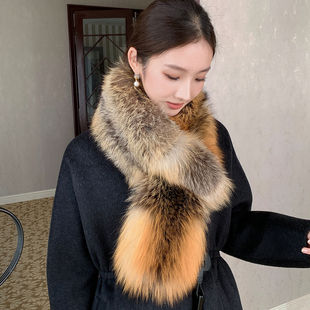 金岛狐天然红狐原色整只狐狸毛大气感皮草宽版大围巾秋冬围脖女