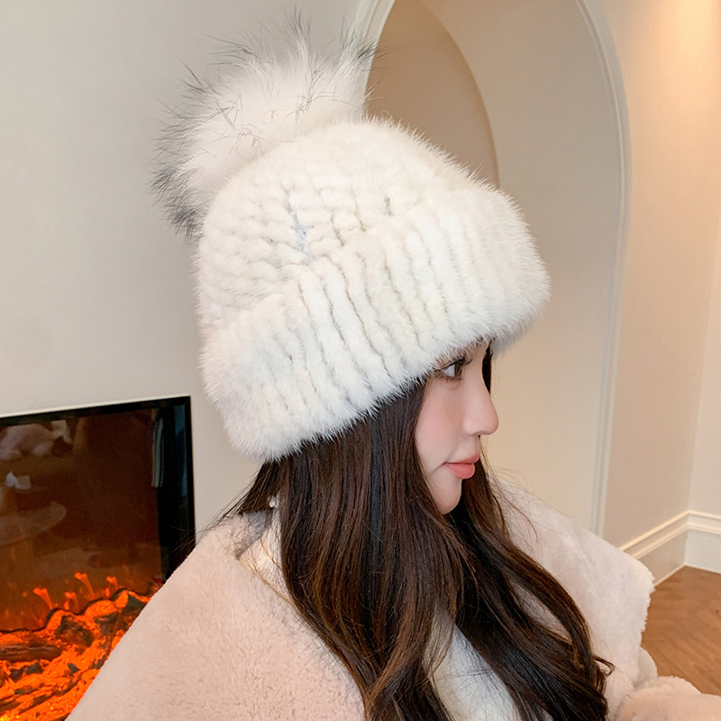 CENCY水貂编织狐狸球帽子 冬保暖护耳加厚皮草女帽可爱皮草真毛帽,服饰配件/皮带/帽子/围巾,帽子,淘宝优惠券,粉丝福利购,淘宝优惠卷