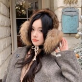 貉子毛配青根貂水貂保暖防寒耳包女暖耳高级感真皮毛柔软细带耳罩