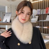 保暖狐狸毛围巾张元 双面真毛毛领女士短款 真毛围脖獭兔围巾冬季 英
