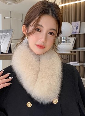 双面真毛毛领女士短款真毛围脖獭兔围巾冬季保暖狐狸毛围巾张元英