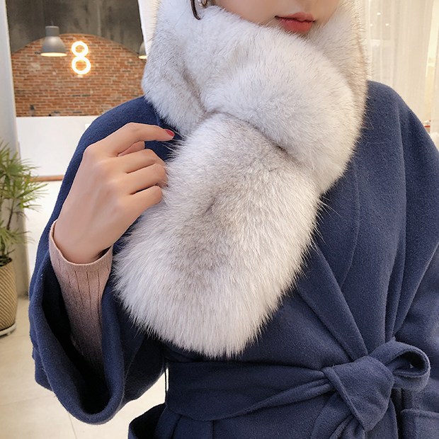 狐狸毛双面围巾皮草围脖冬季女保暖真毛大围巾整皮贵牌雪地蓝狐