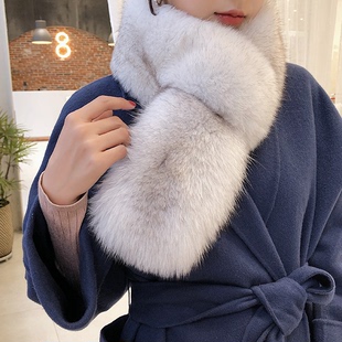 狐狸毛双面围巾皮草围脖冬季女保暖真毛大围巾整皮贵牌雪地蓝狐