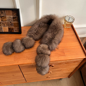 狐狸毛双面编织轻柔高级奶油米中长款 球球围巾 韩系皮草围脖