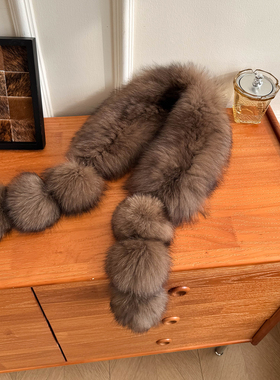 【球球围巾】狐狸毛双面编织轻柔高级奶油米中长款韩系皮草围脖