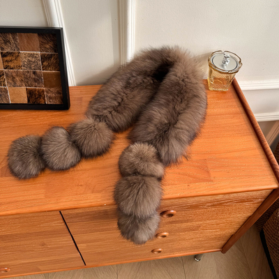 【球球围巾】狐狸毛双面编织轻柔高级奶油米中长款韩系皮草围脖