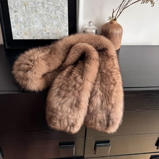 仿紫貂色狐狸毛贵气长款大围巾女士冬天保暖真毛皮草大毛领披肩