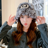 龙猫帽子 秋冬新款 真毛皮草渔夫帽女休闲百搭显脸小皮草帽醒狮帽