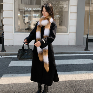高级感天然原色红狐配白狐加长狐狸毛金岛狐狸毛女士皮草围巾