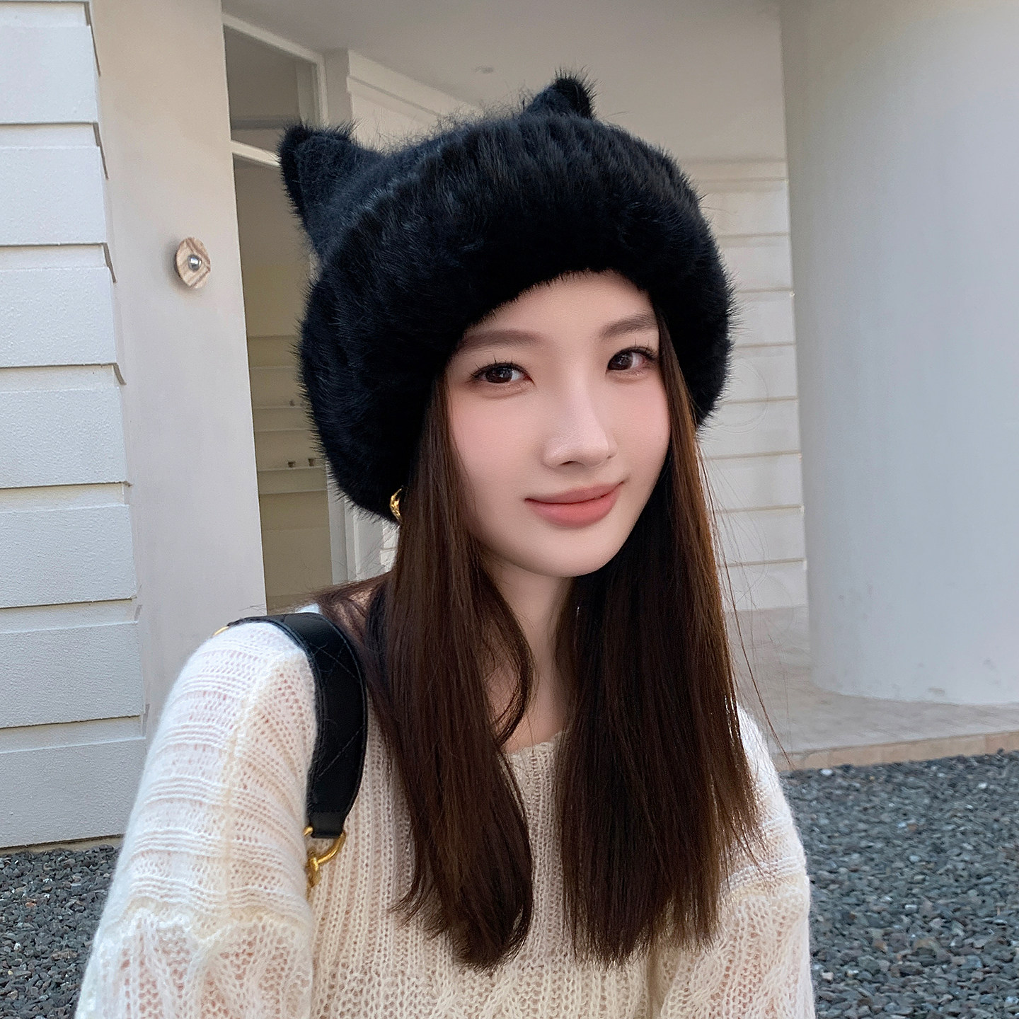 水貂编织帅性猫耳朵帽