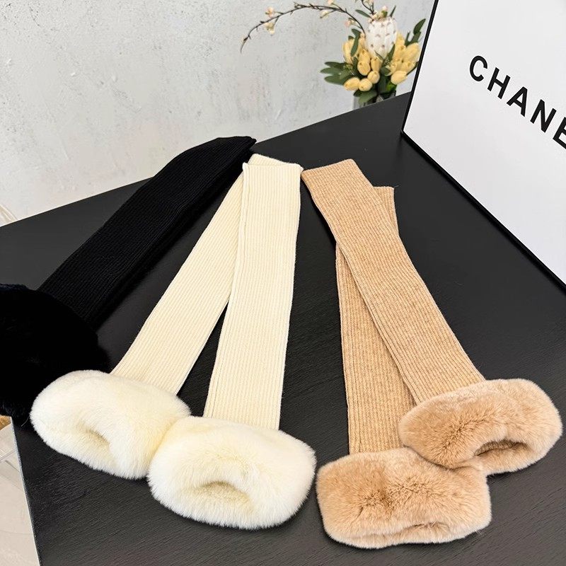 冬季保暖配七分袖连指手套女韩国獭兔毛配针织长款皮草手臂套袖筒