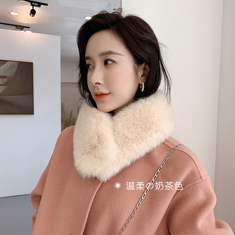 CENCY  进口白狐基础款狐狸毛V字皮草保暖围巾 女秋冬季毛领 围脖