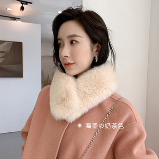 CENCY 进口白狐基础款狐狸毛V字皮草保暖围巾 女秋冬季毛领 围脖
