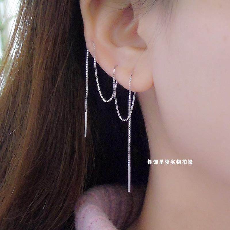 纯银多耳洞潮耳环 通体925银多尺寸穿两三耳眼基础耳线个性女耳链