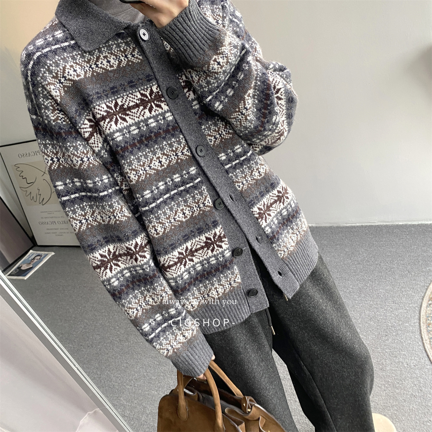 费尔岛开衫毛衣外套女秋冬新款