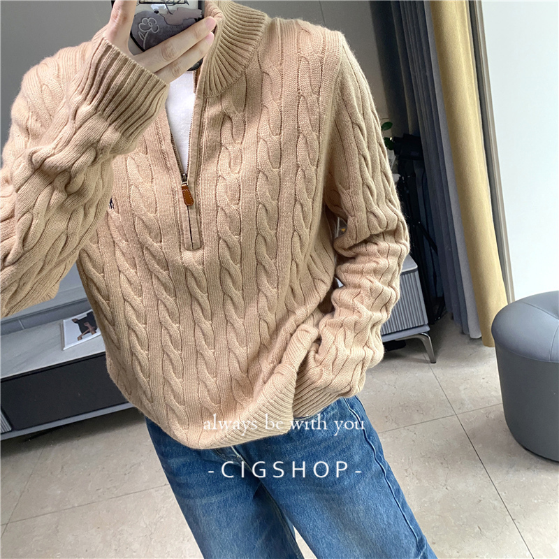 老钱格调羊毛羊绒绞花毛衣