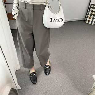 小个子梨形百搭日系休闲显瘦舒柔特透气女士高腰纯色气球裤锥形裤