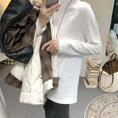 加厚加绒纯棉长袖白色t恤