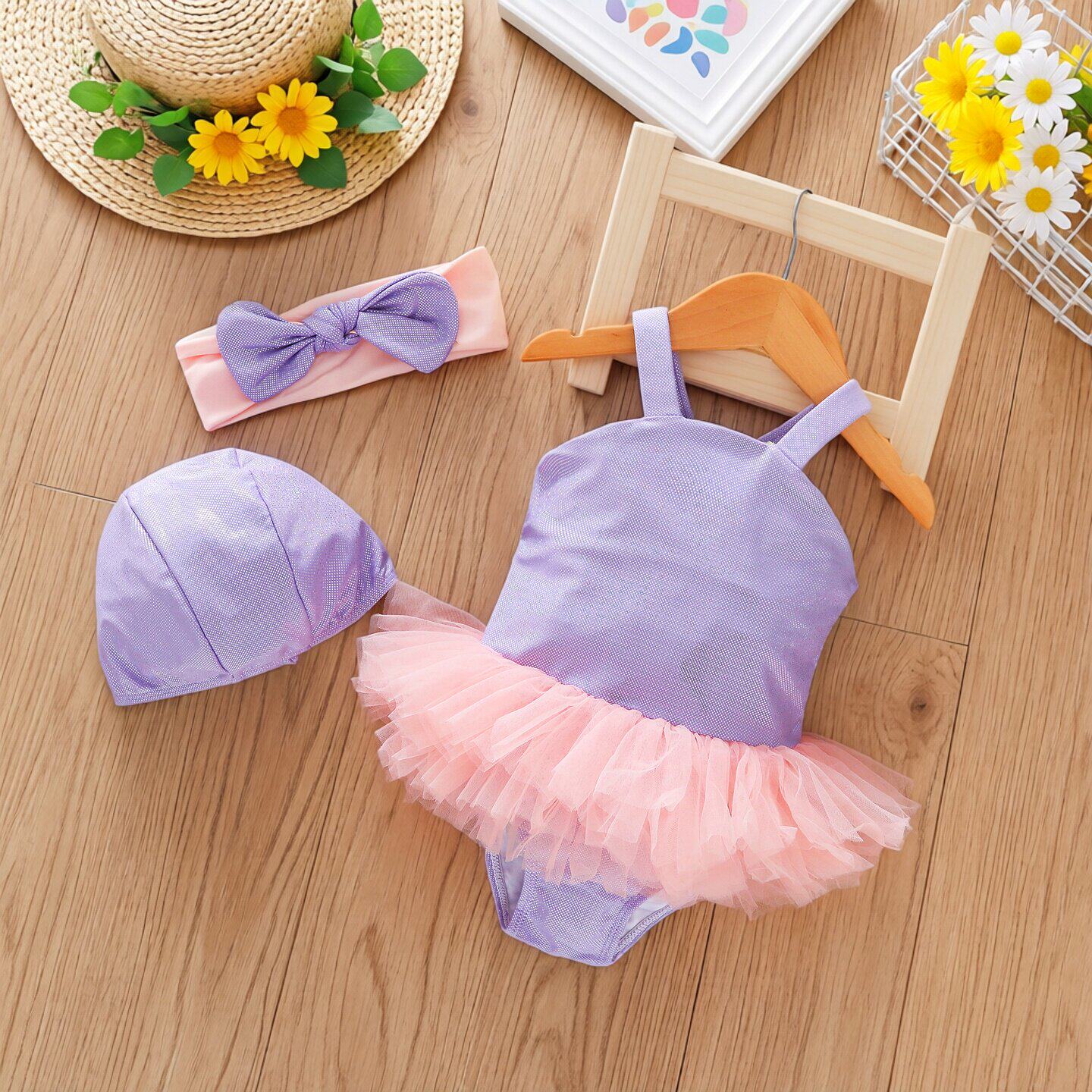 0-3岁小女孩婴幼儿连体公主风泳装可爱网纱蛋糕裙儿童泳衣演出服