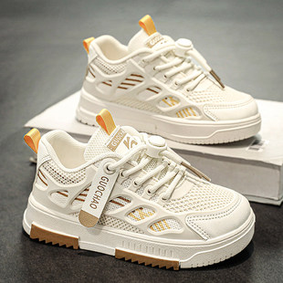 正品不系鞋带女鞋夏季2026新款网面透气运动板鞋大童学生春秋软底