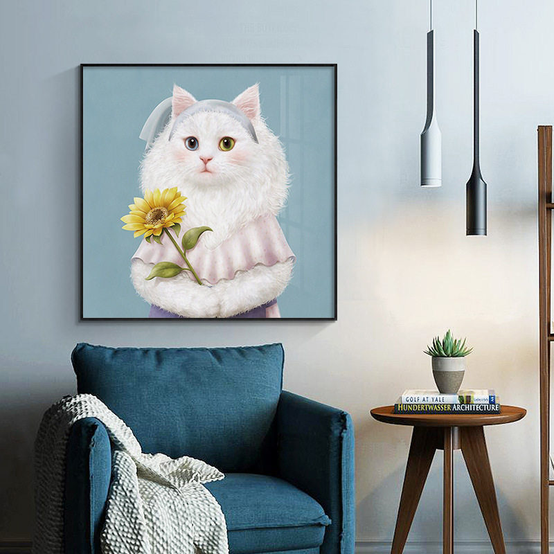 简约创意手绘猫咪装饰画可爱系萌宠客厅背景墙餐厅挂画晶瓷画