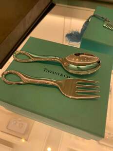 专柜正品 蒂芙尼Tiffany 儿童餐具 纯银婴儿叉子和勺子套装 礼品