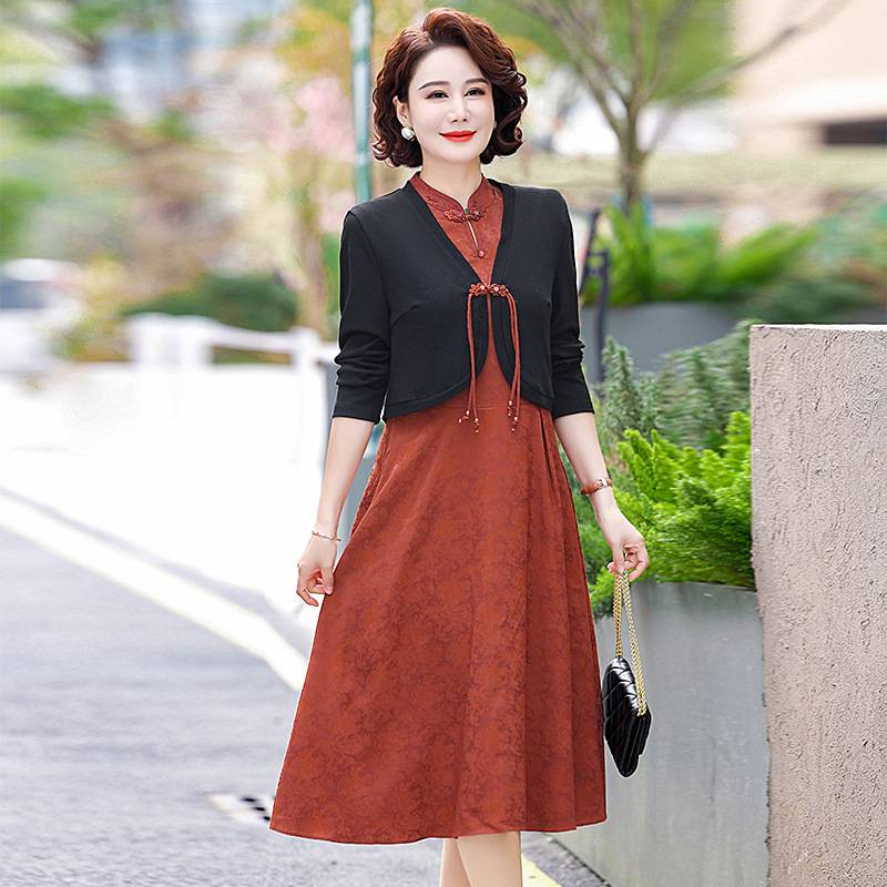 中年妈妈春夏装连衣裙披肩小外套洋气女装夏季长款旗袍裙子两件套