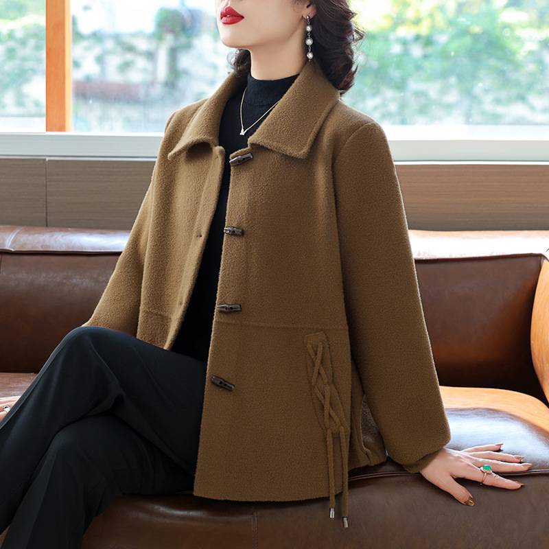 妈妈装长袖洋气毛呢外套中年女秋冬季韩国绒毛衣开衫中老年人上衣