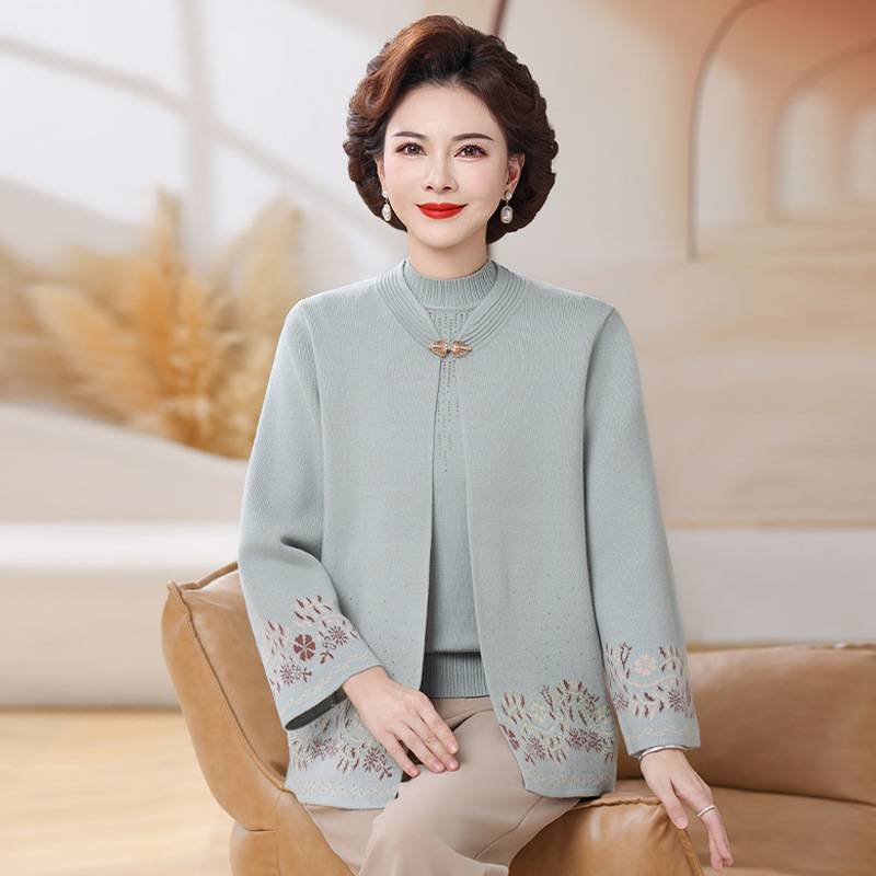 2025年妈妈针织长袖打底衫中年女装春秋装外套中老年洋气两件套装