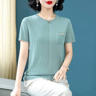 针织宽松休闲妈妈装 新款 圆领短袖 2025夏季 T恤 时尚 休闲中老年女装