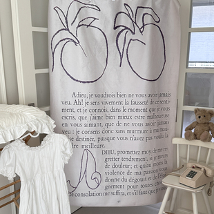 ins手绘橘子复古英文挂布简约文艺法式氛围软装家居装饰挂布门帘