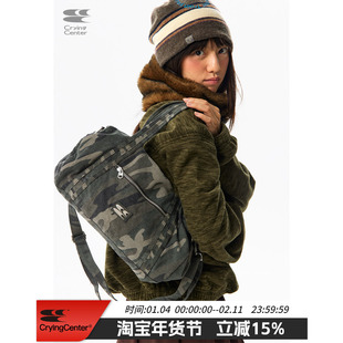 CryingCenter 迷彩斜纹手提斜挎包 休闲通勤托特包 哭喊中心