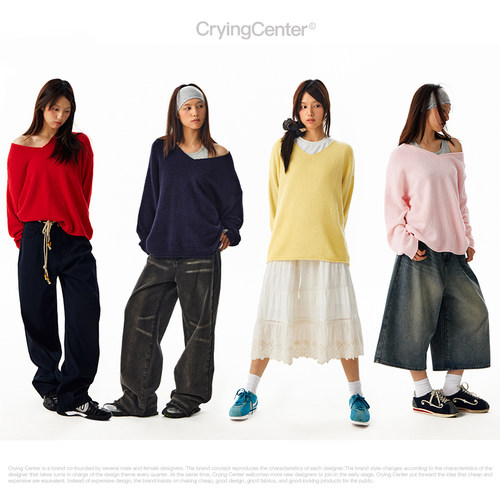 CryingCenter 软糯v领 落肩显瘦毛衣卫衣 哭喊中心