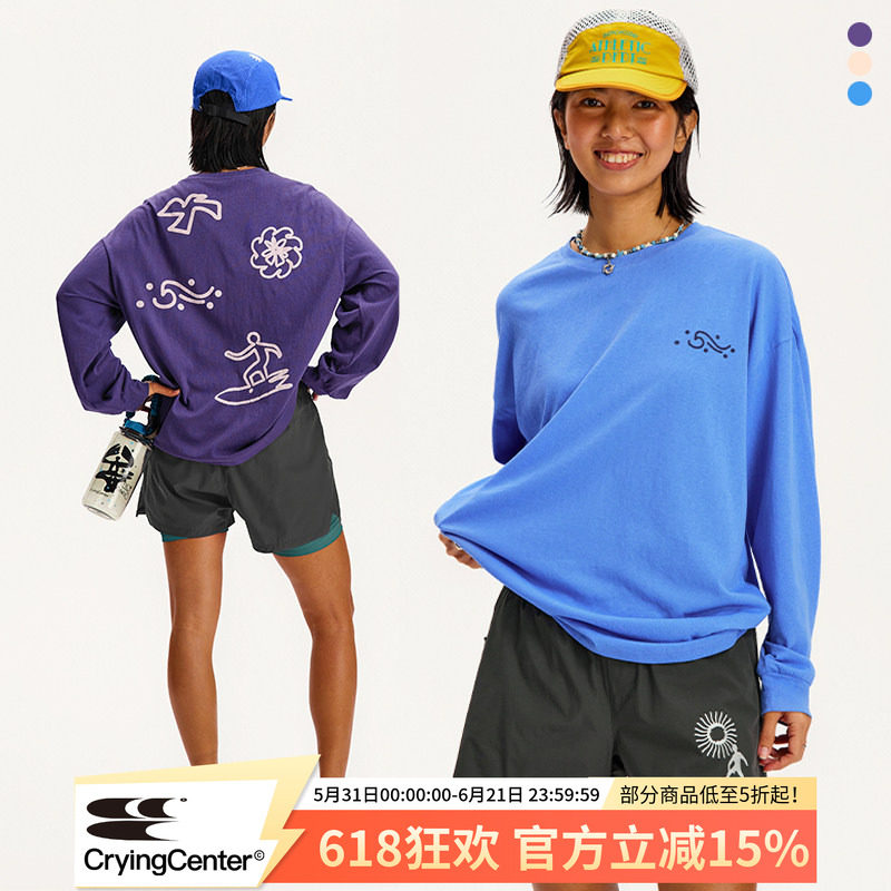 CryingCenter 海洋图腾轻薄竹节棉长袖T恤运动跑步冲浪海边穿搭