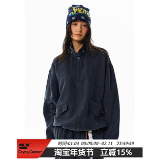 CryingCenter 轻薄铜氨丝雾感做旧惠林顿夹克短宽外套 哭喊中心