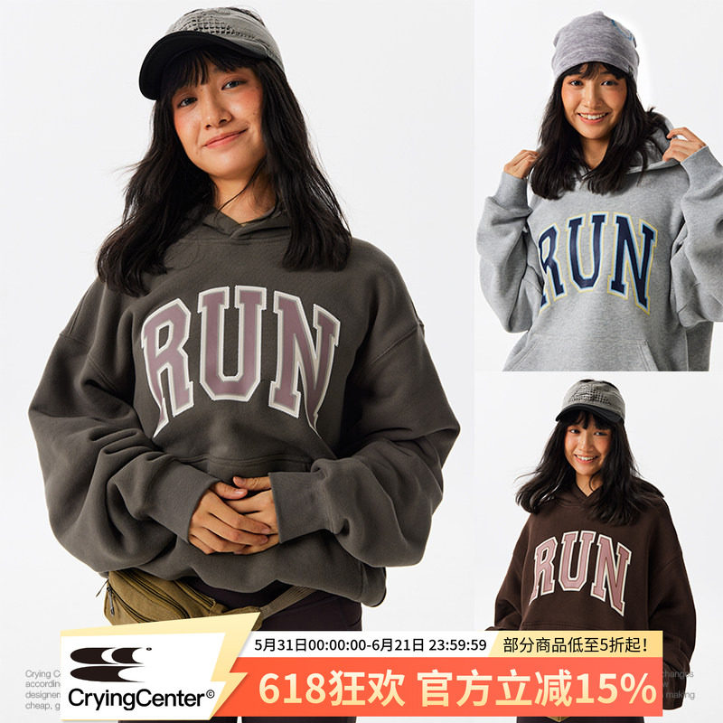 CryingCenter RUN复古戴帽加绒跑步文化帽衫 哭喊中心