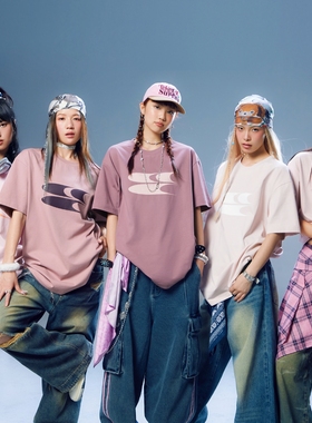 CryingCenter千禧复古粉色T恤宽松圆领 索罗娜面料 街舞跳舞穿搭