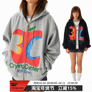 CryingCenter 摇粒绒底3c苹果拉链女款短卫衣 男女同款 哭喊中心