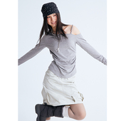 CryingCenter 斜肩扭带收腰褶皱上衣休闲瑜伽训练服 凉感系列