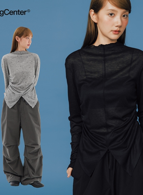 CryingCenter  花灰色波点收腰抽褶燕尾摆长袖上衣 哭喊中心