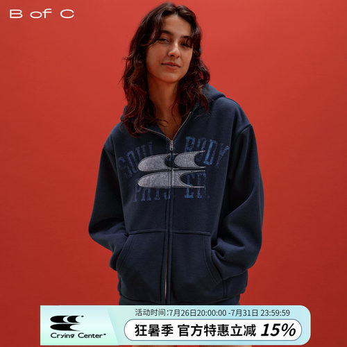 CryingCenter联名bofc 加绒毛毡SoulBody做旧复古拉链卫衣